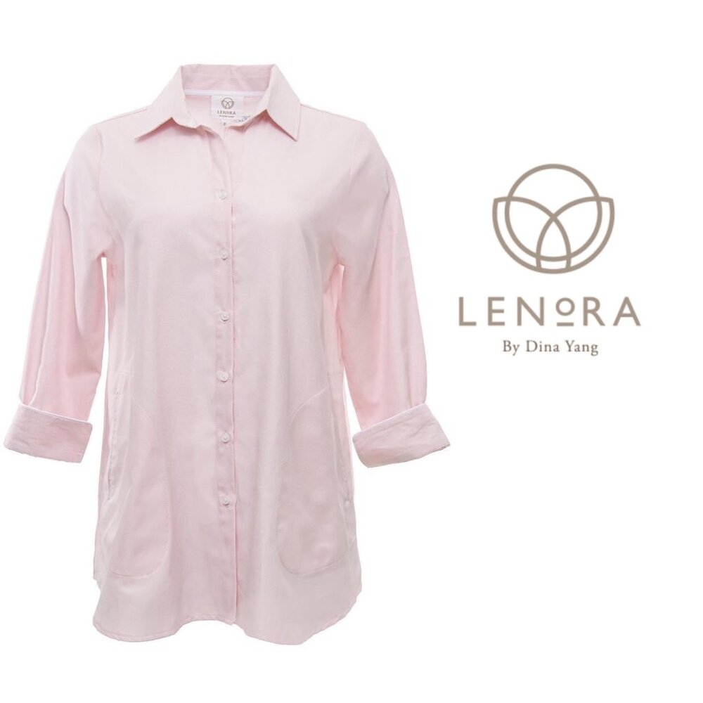 Lenora Dina Yang NWOT Button Down Top Pink Ali Swing Dress Long Sleeve Blouse